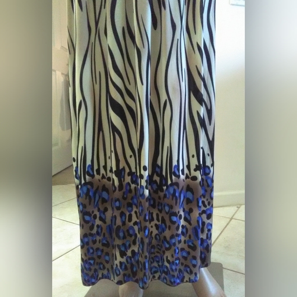 VINTAGE MAXI DRESS CINCH WAIST ANIMAL PRINT (TAN BLUE BLACK) PTP 19 TONS STRETCH - Picture 5 of 10
